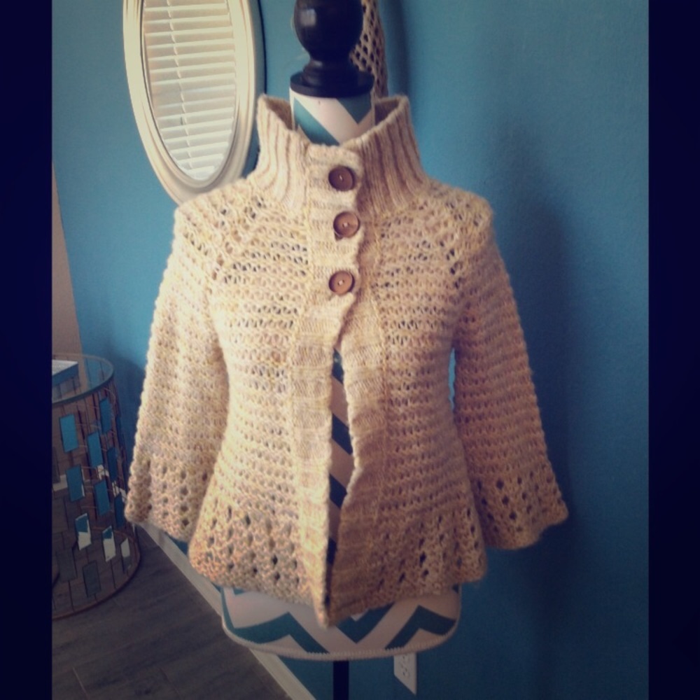 Vintage Free People Pastel Knit Cape Sweater Cardigan XS